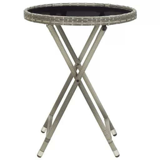 Szürke polyrattan és edzett üveg teázóasztal 60 cm