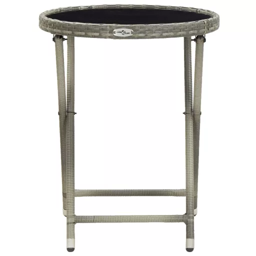 Szürke polyrattan és edzett üveg teázóasztal 60 cm