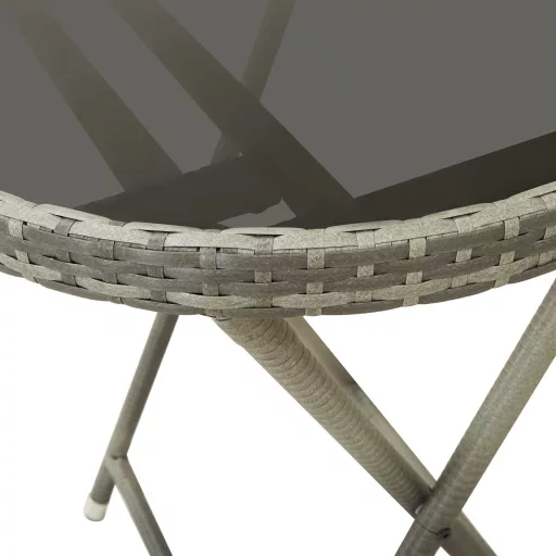 Szürke polyrattan és edzett üveg teázóasztal 60 cm