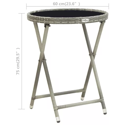 Szürke polyrattan és edzett üveg teázóasztal 60 cm