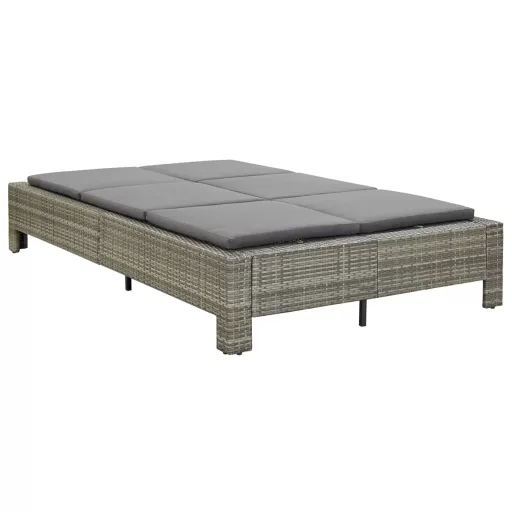 Kétszemélyes szürke polyrattan napozóágy párnával