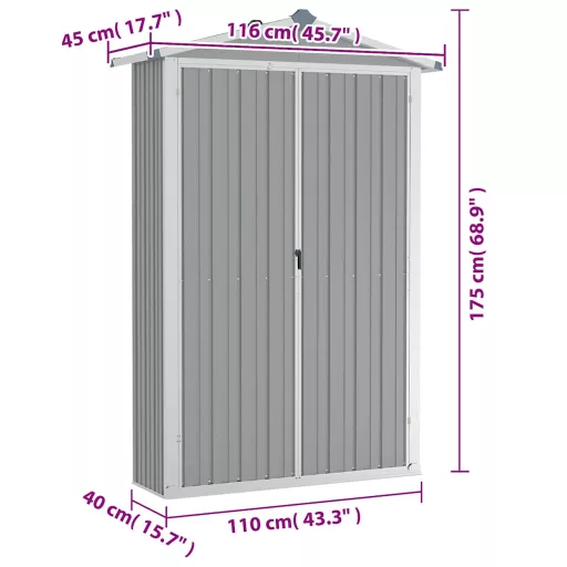 Szürke horganyzott acél kerti fészer 116x45x175 cm