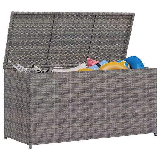 Szürke polyrattan kerti tárolóláda 120 x 50 x 60 cm