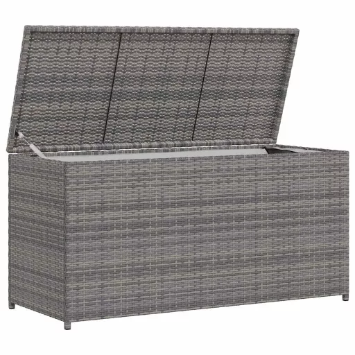 Szürke polyrattan kerti tárolóláda 120 x 50 x 60 cm