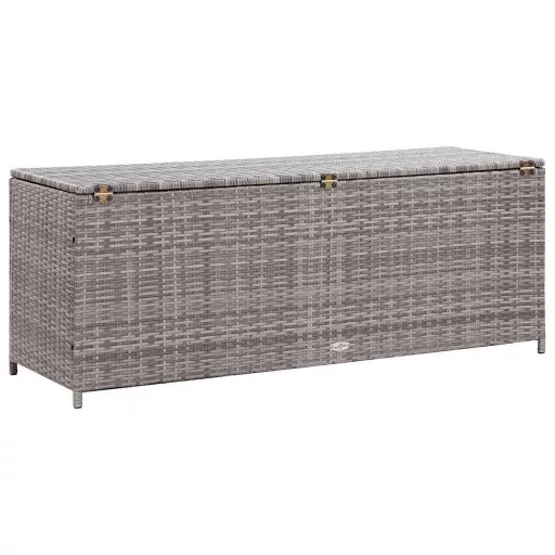 Szürke polyrattan kerti tárolóláda 150 x 50 x 60 cm