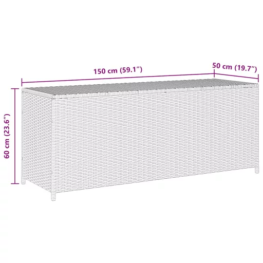 Szürke polyrattan kerti tárolóláda 150 x 50 x 60 cm