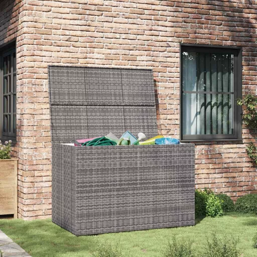 Szürke polyrattan kerti tárolóláda 150 x 100 x 100 cm