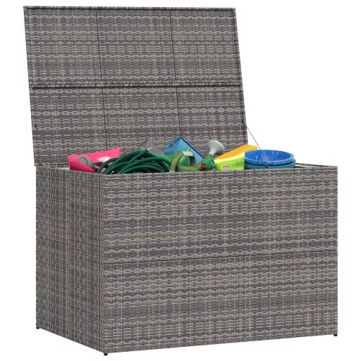 Szürke polyrattan kerti tárolóláda 150 x 100 x 100 cm