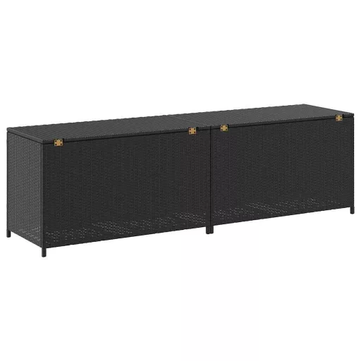 Fekete polyrattan kerti tárolóláda 200 x 50 x 60 cm