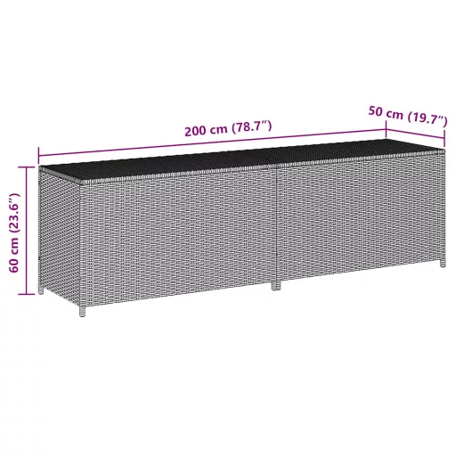 Fekete polyrattan kerti tárolóláda 200 x 50 x 60 cm