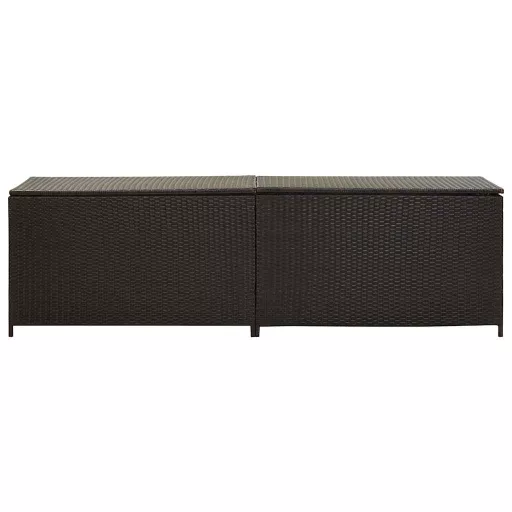 Barna polyrattan kerti tárolóláda 200 x 50 x 60 cm