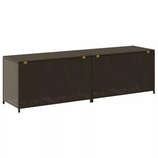 Barna polyrattan kerti tárolóláda 200 x 50 x 60 cm