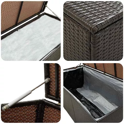 Barna polyrattan kerti tárolóláda 200 x 50 x 60 cm