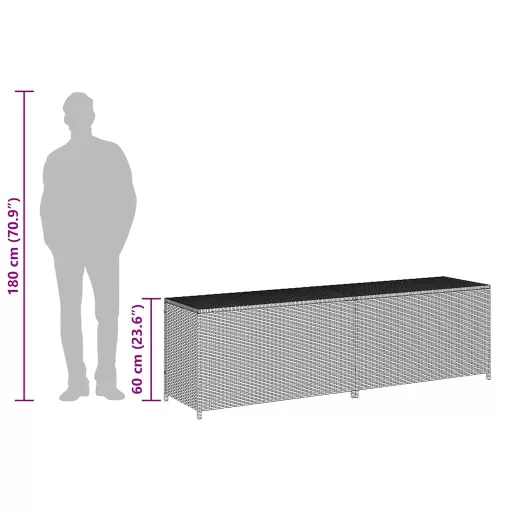 Barna polyrattan kerti tárolóláda 200 x 50 x 60 cm