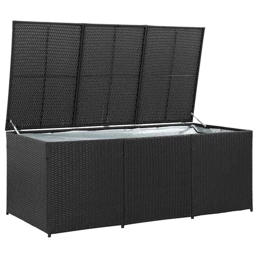 Fekete polyrattan kerti tárolóláda 180 x 90 x 70 cm