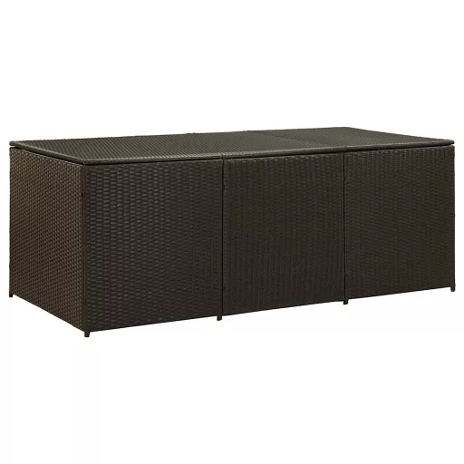 Barna polyrattan kerti tárolóláda 180 x 90 x 70 cm