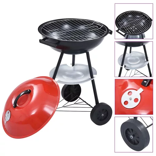 Hordozható XXL faszenes gömbgrill kerekekkel 44 cm