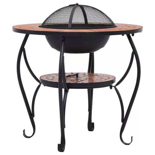 Terrakotta kerámia mozaik tűztál asztallal 68 cm