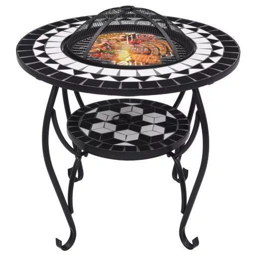 Fekete és fehér kerámia mozaik tűztál asztallal 68 cm