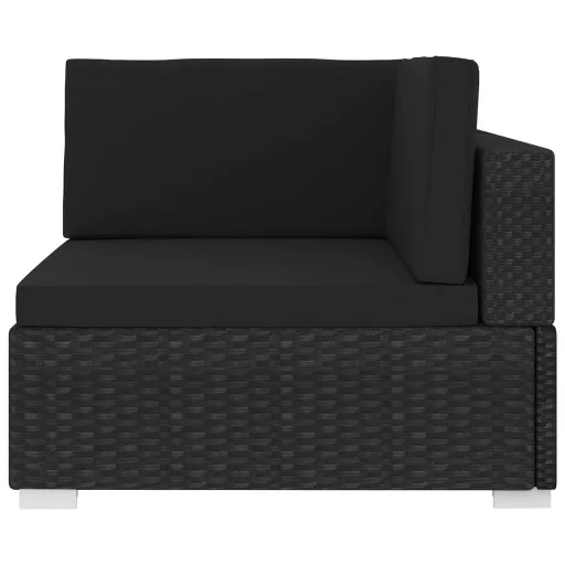 1 db fekete polyrattan moduláris sarokfotel párnákkal