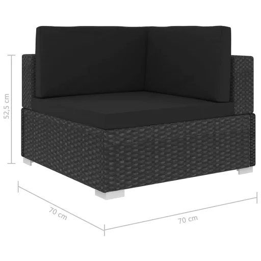 1 db fekete polyrattan moduláris sarokfotel párnákkal