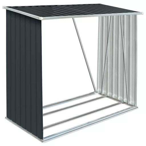 Antracit horganyzott acél kerti tűzifatároló 163 x 83 x 154 cm