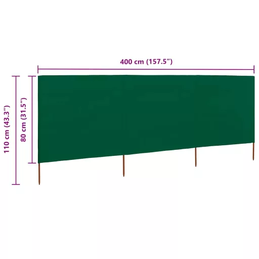 3 paneles zöld szövet szélfogó 400 x 80 cm