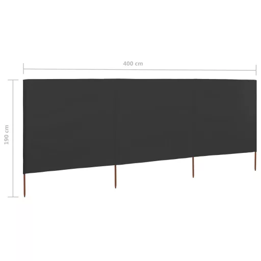 Antracitszürke szövet 3-paneles szélfogó 400 x 160 cm