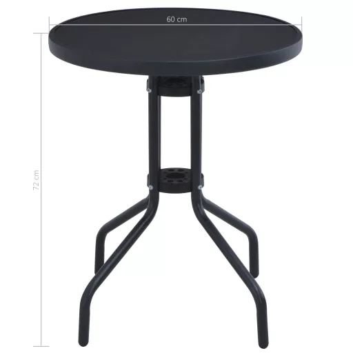 Fekete acél és üveg kerti asztal 60 cm