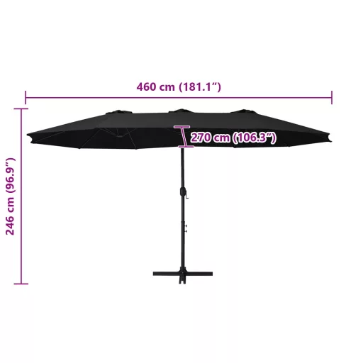 Fekete kültéri napernyő alumíniumrúddal 460 x 270 cm