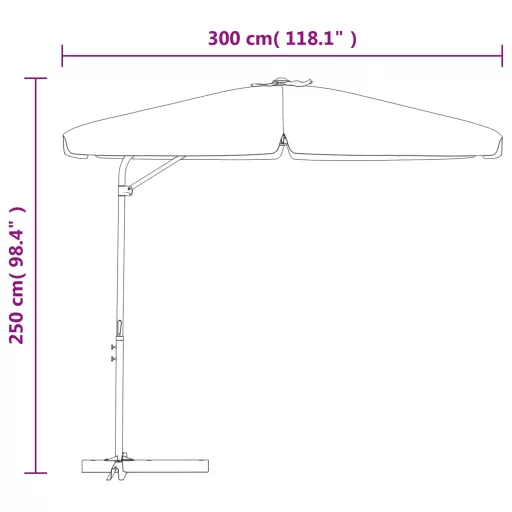 Antracitszürke kültéri napernyő acélrúddal, 300 cm átmérőjű