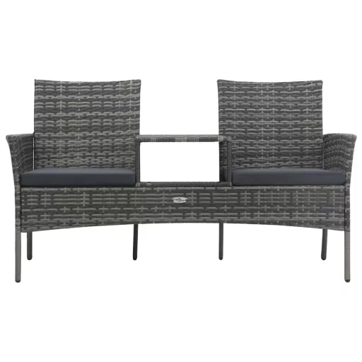 Kétszemélyes antracitszürke polyrattan kanapé teázóasztallal