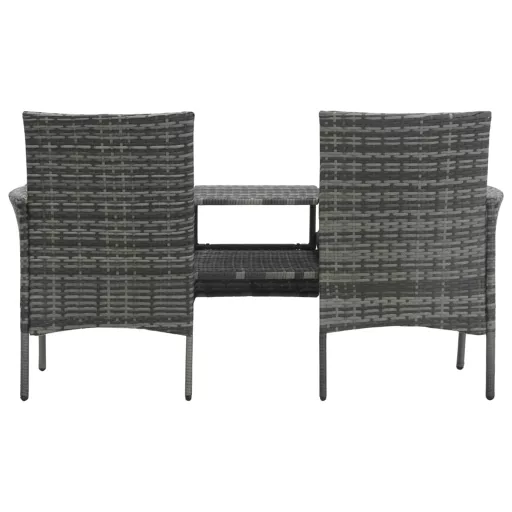 Kétszemélyes antracitszürke polyrattan kanapé teázóasztallal