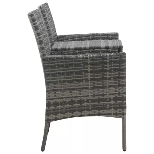 Kétszemélyes antracitszürke polyrattan kanapé teázóasztallal