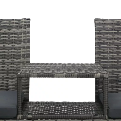 Kétszemélyes antracitszürke polyrattan kanapé teázóasztallal