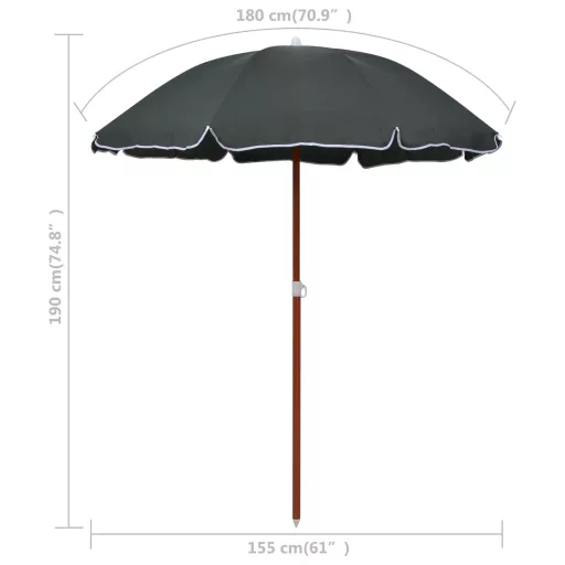 Antracitszürke napernyő acélrúddal 180 cm