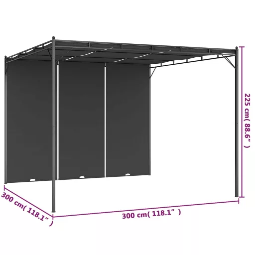 Antracitszürke kerti pavilon oldalfüggönnyel 3 x 3 x 2,25 m