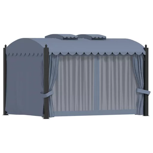 Antracitszürke acélpavilon függönyökkel 3 x 4 m