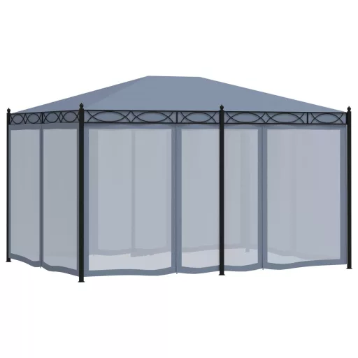 Antracitszürke acélpavilon szúnyoghálóval 3 x 4 m