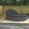 2 személyes szürke polyrattan kerti napozóágy párnával