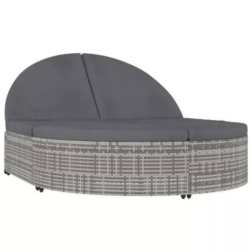 2 személyes szürke polyrattan kerti napozóágy párnával