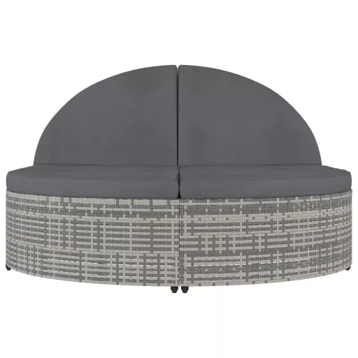 2 személyes szürke polyrattan kerti napozóágy párnával