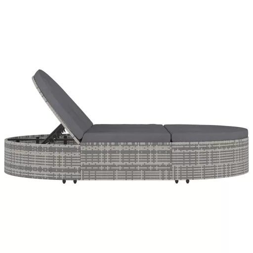 2 személyes szürke polyrattan kerti napozóágy párnával