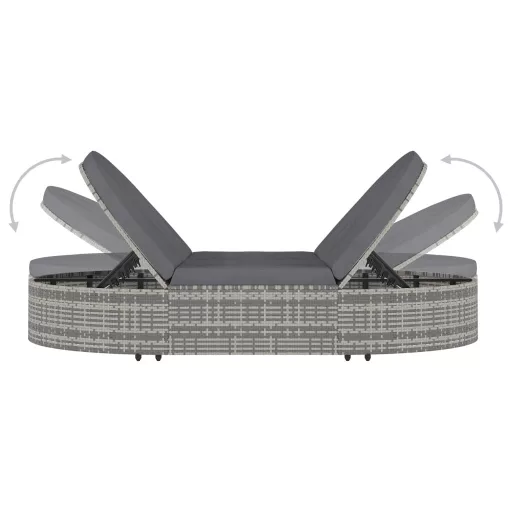 2 személyes szürke polyrattan kerti napozóágy párnával