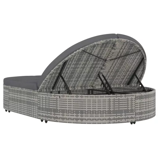 2 személyes szürke polyrattan kerti napozóágy párnával