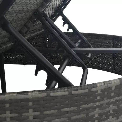 2 személyes szürke polyrattan kerti napozóágy párnával