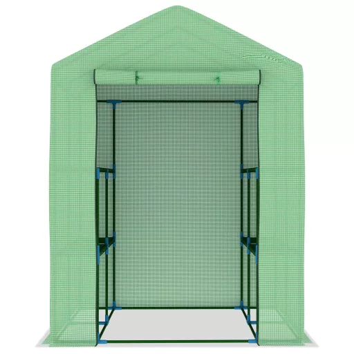 Acél melegház polcokkal 143 x 143 x 195 cm