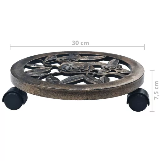 6 db bronzszínű gurulós műanyag virágtartó 30 cm