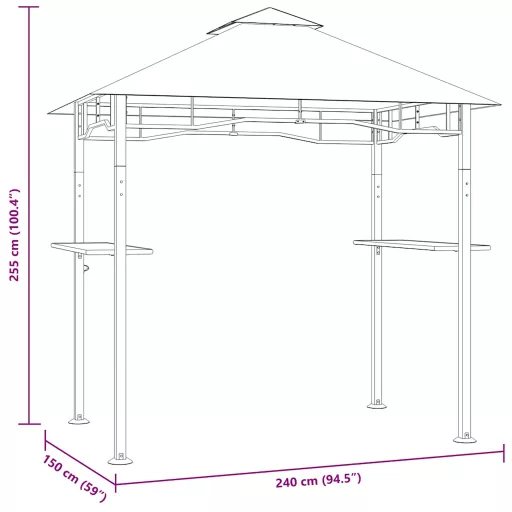 Antracitszürke acél grillpavilon 240 x 150 x 255 cm