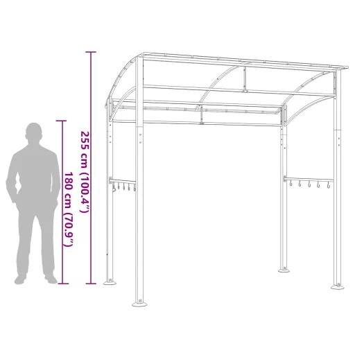 Antracitszürke acél grillpavilon 215 x 150 x 220 cm